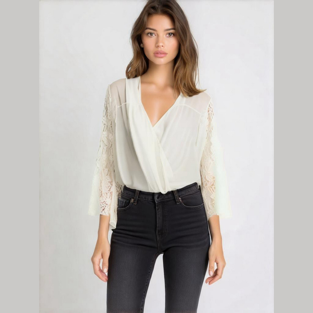 Honey Punch Vintage Lace Bell-Sleeve Top in white. Size Medium. - Picture 4 of 8